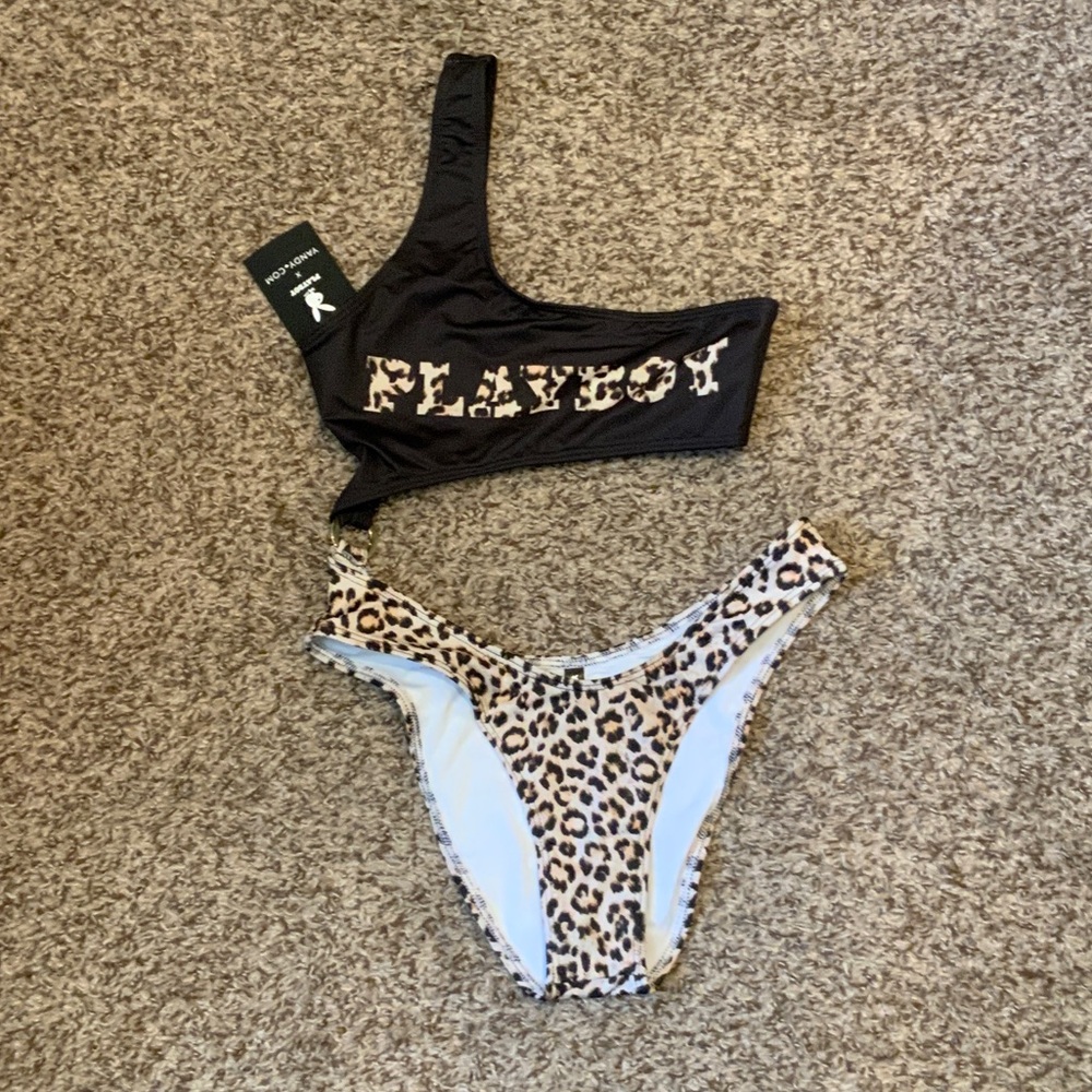 Playboy Black and Leopard Bikini Set